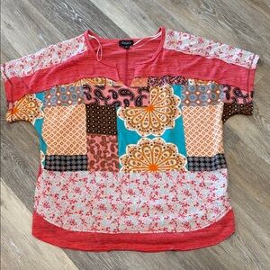 Patchwork Floral Short Sleeve Top - Coral Mix